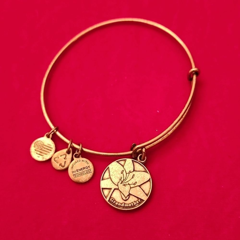 Alex and Ani Silver Bangle Bracelet with Grandmother Flower Floral Charm
